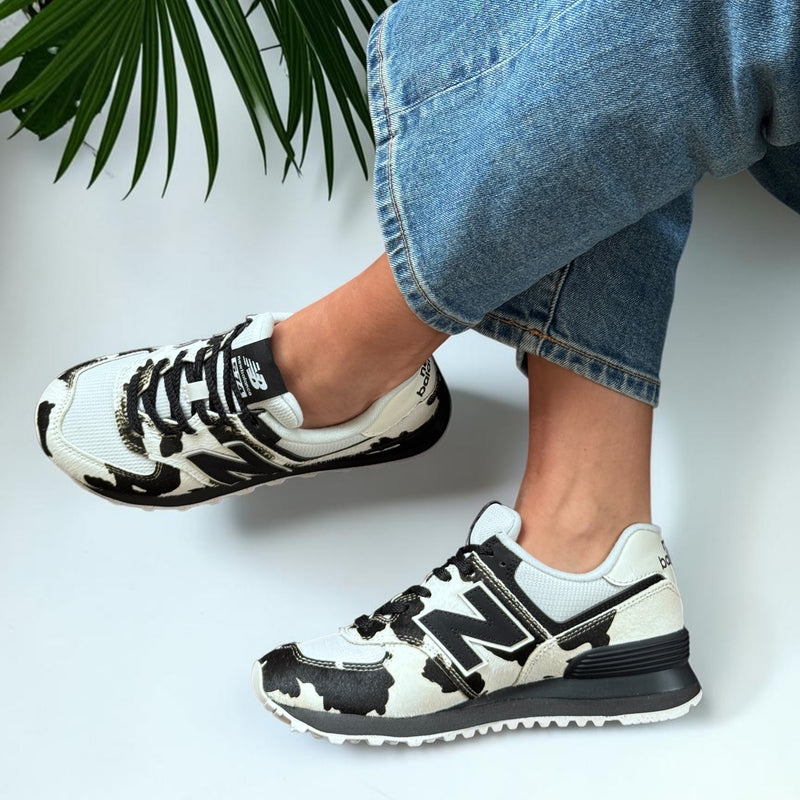 Womens New Balance W574 Black with Linen Trainers - Black with Linen