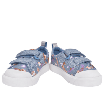Infant Clarks Girls City Bright Denim Mermaid Glitter Trainers - Denim Blue