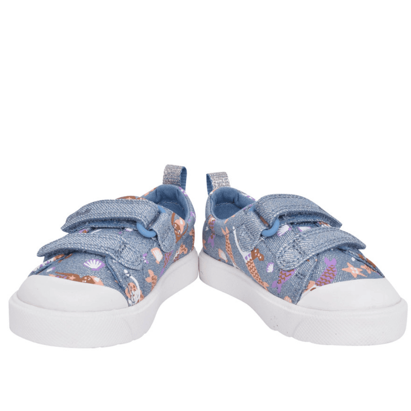 Infant Clarks Girls City Bright Denim Mermaid Glitter Trainers - Denim Blue