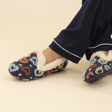 Womens Lunar Heart with Faux Fur Trim Slippers - Navy