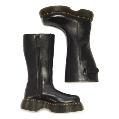 Unisex Dr. Martens Buzz Hi Gloss Leather Black Long Boots - Black