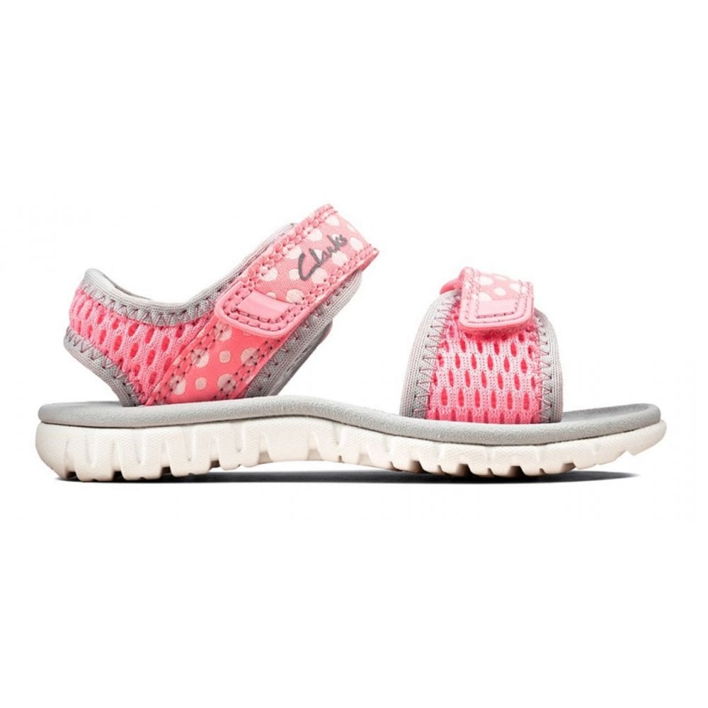 Junior Clarks Girls Surfing Tide Kids Velcro Pink Sandals
