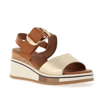 Womens Redz CF024 Velcro Buckle Strap Wedge Sandals - Tan