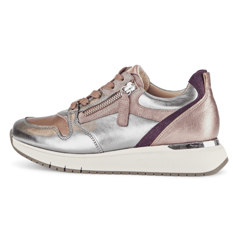Womens Gabor 76.446 Rose and Silver Side Zip Walking Trainers - Rose Pink