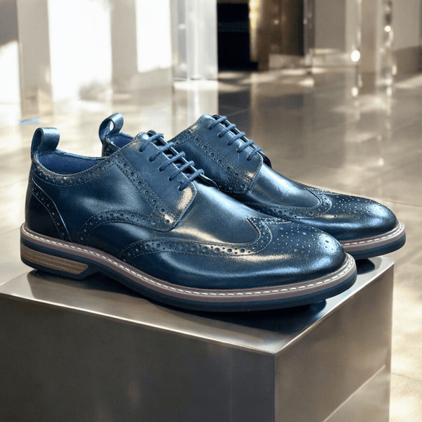 Clarks Mens Aldwin Limit Navy Brogue Leather Lace Up Shoes - Navy