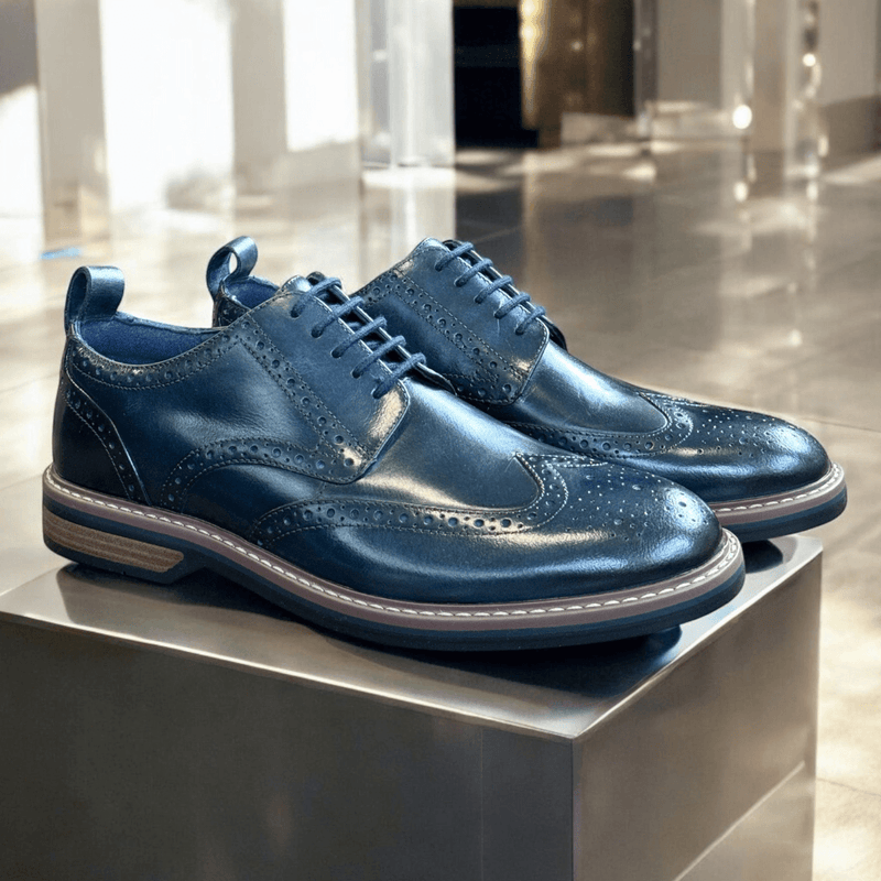 Clarks Mens Aldwin Limit Navy Brogue Leather Lace Up Shoes - Navy