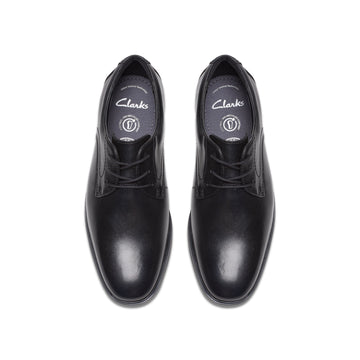 Boys Clarks Jonwin Loop Youth Plain Black School Shoes - Black