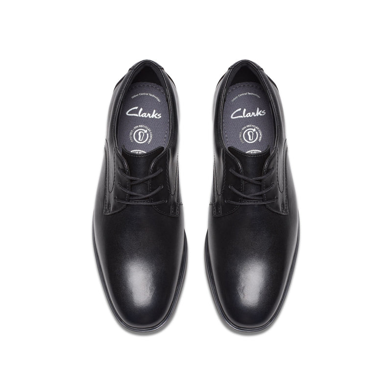 Boys Clarks Jonwin Loop Youth Plain Black School Shoes - Black