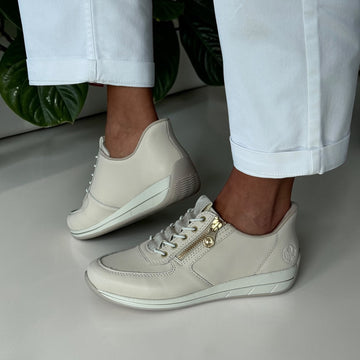 Womens Rieker N1156 Beige and Gold Side Zip Trainers - Beige Gold