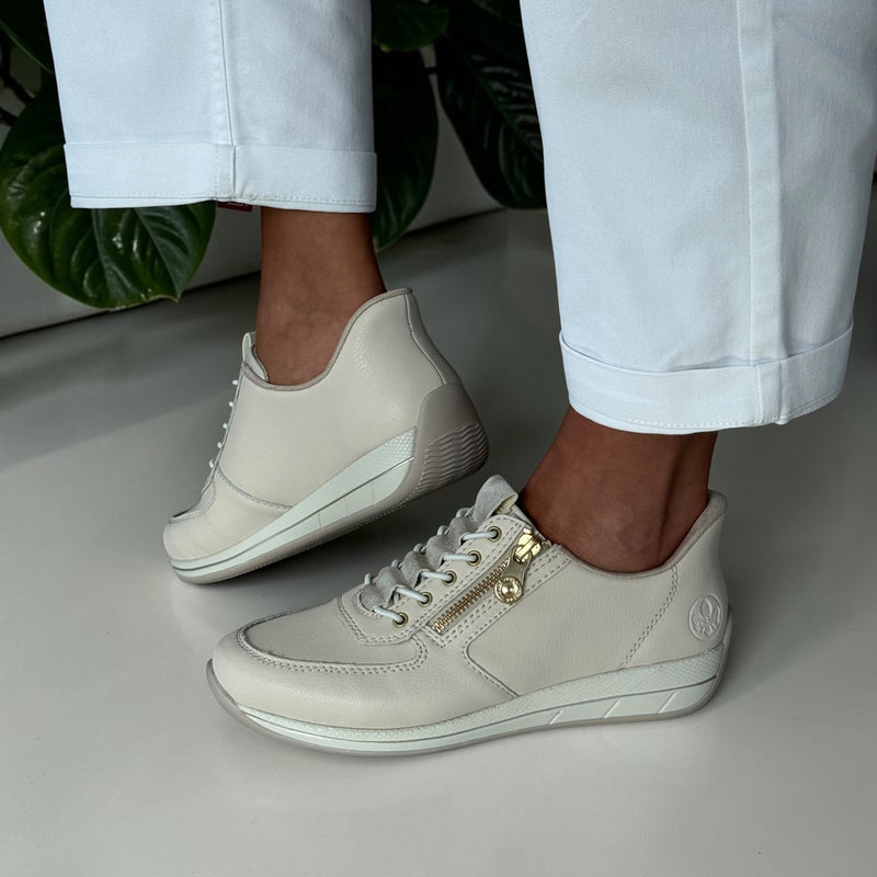 Womens Rieker N1156 Beige and Gold Side Zip Trainers - Beige Gold