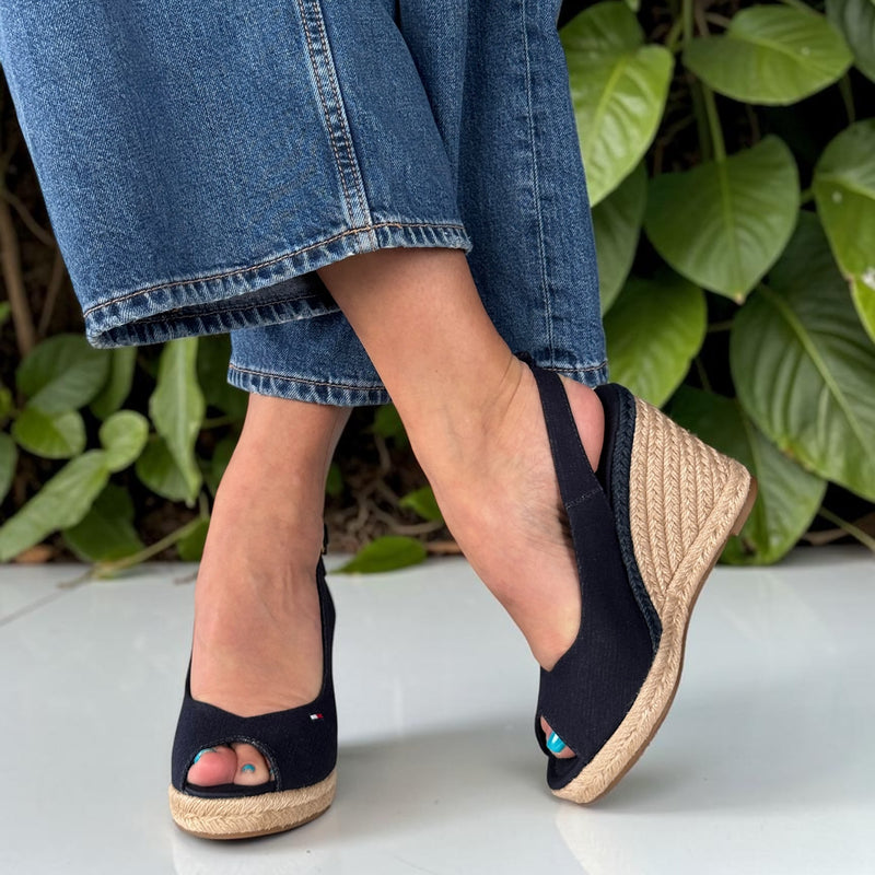 Womens Tommy Hilfiger Hemp Slingback Wedge Espadrilles - Space Blue