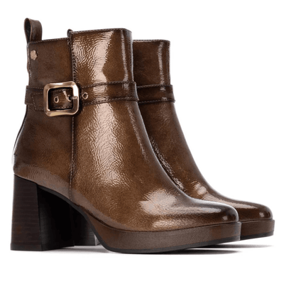 Womens Carmela 162533 Taupe Patent Platform Block Heel Boots - Taupe