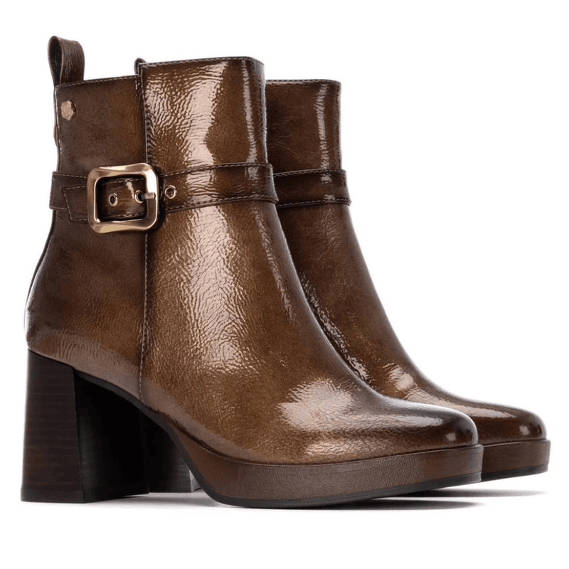 Womens Carmela 162533 Taupe Patent Platform Block Heel Boots - Taupe