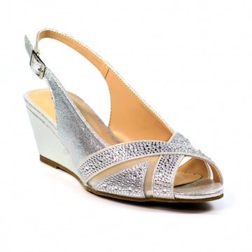 Womens Lunar FLR060 Heeled Emmerline Slingback Wedge Sandal - Silver