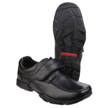 Boys Hush Puppies Freddy Black Junior School Shoes - Black