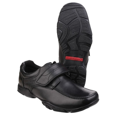 Boys Hush Puppies Freddy Black Junior School Shoes - Black