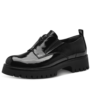 Womens Tamaris 24791 Black Patent Zip Front Shoes - Black