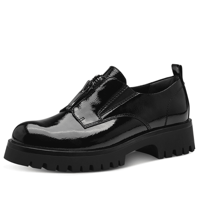 Womens Tamaris 24791 Black Patent Zip Front Shoes - Black