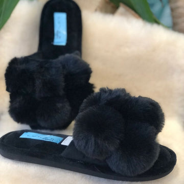 Womens Lunar Octavia Pom Pom Slipper - Black