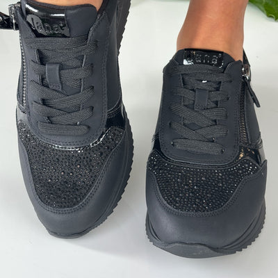 Womens Jana 23774 Side Zip Trainers - Black Glitter