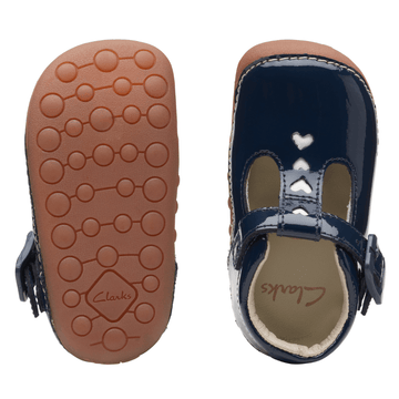 Infant Girls Clarks Tiny Beat Navy Patent-Bar Pre Walker Shoes - Navy