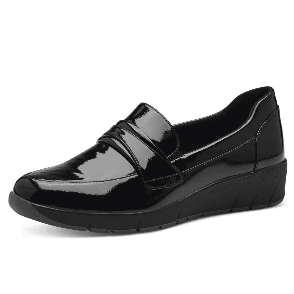 Womens Jana 24666 Black Patent Wedge Loafers