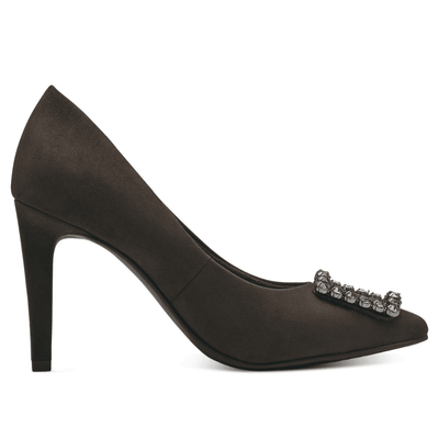 Womens Marco Tozzi Satin Diamante Brooch High Heels - Mocha