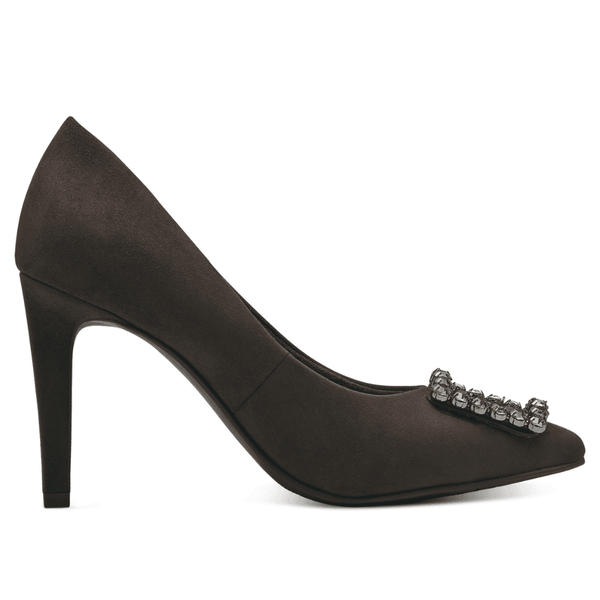 Womens Marco Tozzi Satin Diamante Brooch High Heels - Mocha