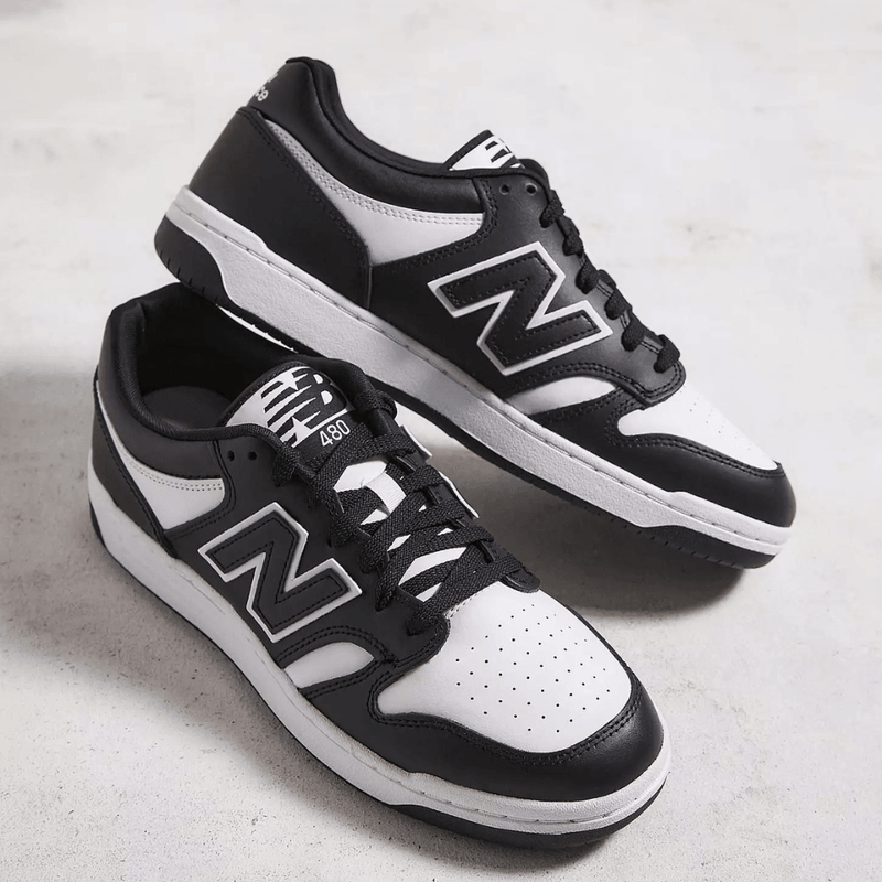 Womens New Balance 480 White & Black Trainers - White