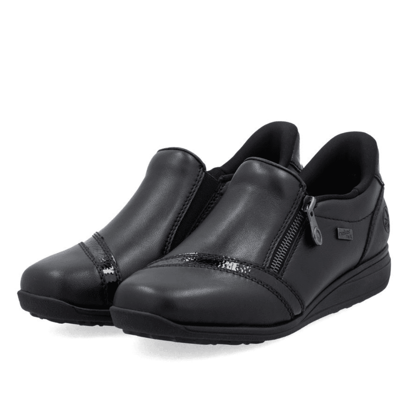 Womens Rieker 47264 Black Side Zip Wedge Shoes - Black