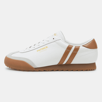 Mens Patrick Shoes Bergan White and Tan Leather Trainers - White