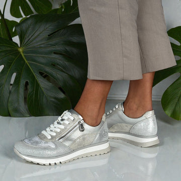 Womens Rieker 49003 Silver Shimmer Side Zip Trainers - Silver