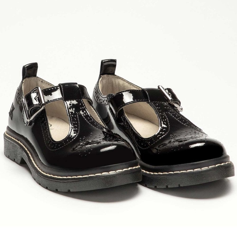 Junior Girls Lelli Kelly Meryl T Bar Brogue Black Patent School Shoes