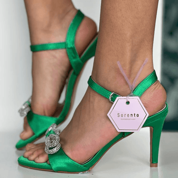 Womens Sorento Kilmare Diamante Bow Heeled Sandals - Emerald Green