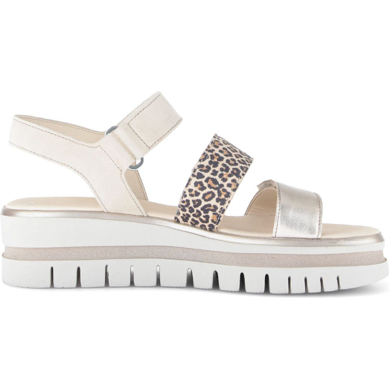 Womens Gabor 84.620 Alfa Beige Leopard Wedge Sandal - Beige Gold