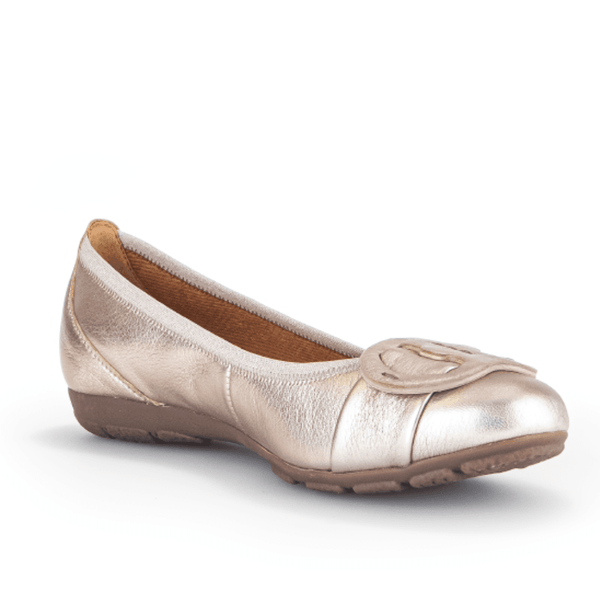 Womens Gabor 64.163 Metallic Gold Leather Sporty Ballerina Pumps - Gold