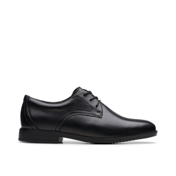 Boys Clarks Jonwin Loop Youth Plain Black School Shoes - Black