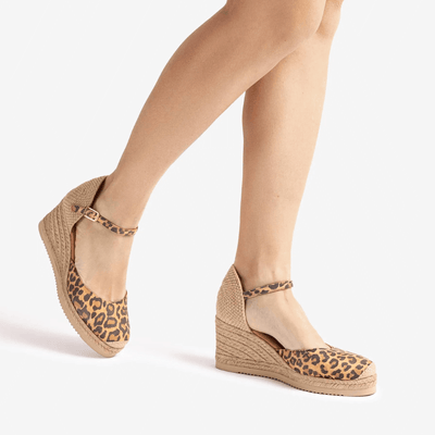 Womens Unisa Castilla Blurred Raffia Wedge Sandals - Leopard Print