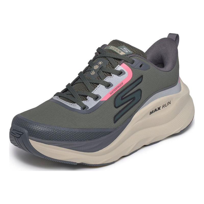 Womens Skechers 129203 Max Cushioning Max Run - Vorteza Waterproof Trainers - Olive