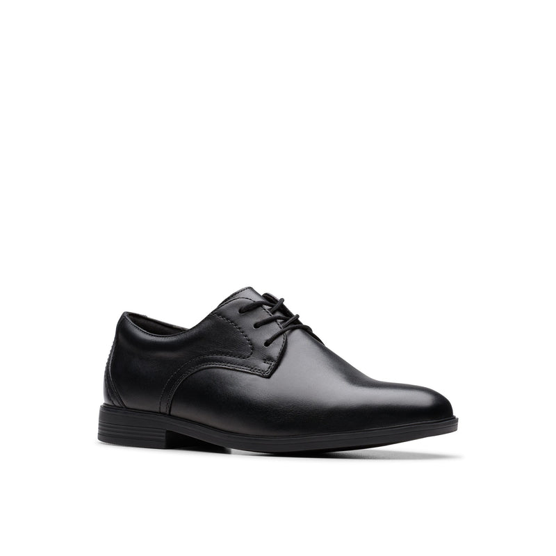 Boys Clarks Jonwin Loop Youth Plain Black School Shoes - Black