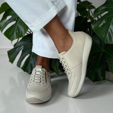 Womens Rieker N1156 Beige and Gold Side Zip Trainers - Beige Gold