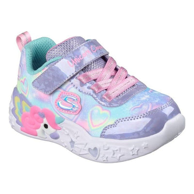 Toddler Girls Skechers S-Lights Unicorn Charmer - Lil Heart Sparkles Trainers - Lavender