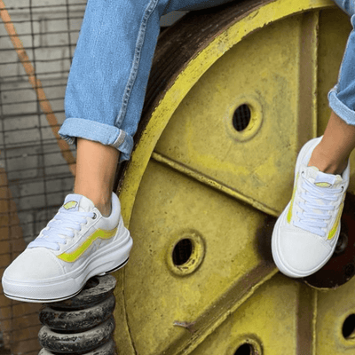 Womens Vans Old Skool Overt CC Trainers - White and Yellow
