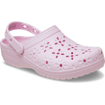 Womens Crocs Classic Floral Cut Out Clogs - Pink Milk