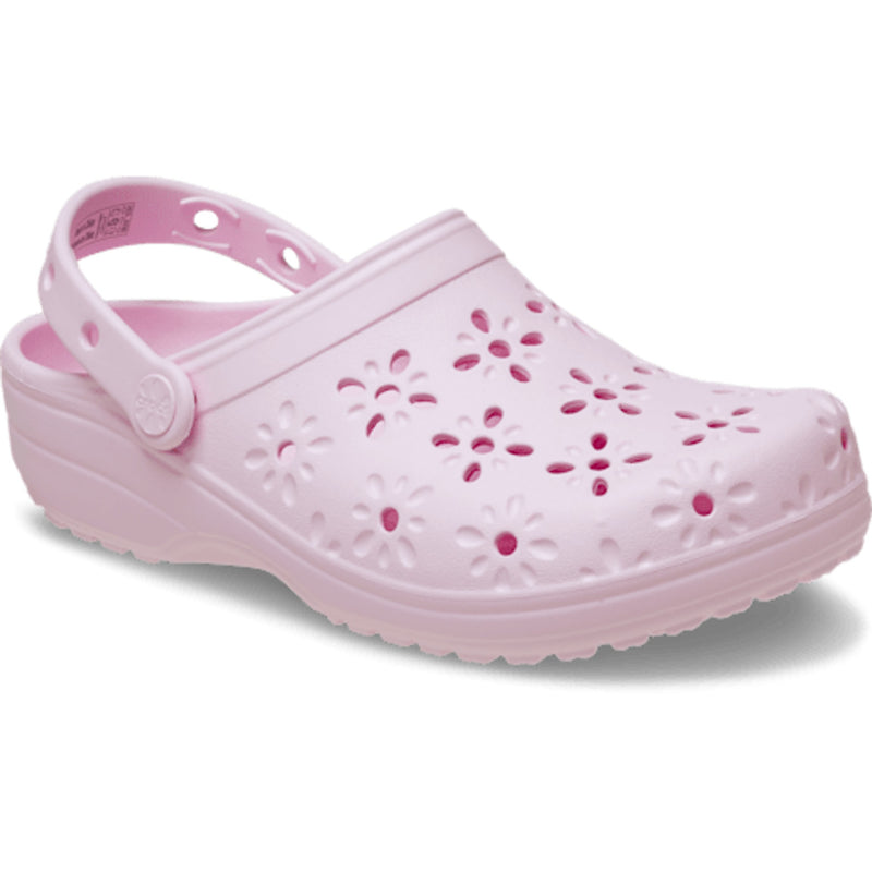 Womens Crocs Classic Floral Cut Out Clogs - Pink Milk