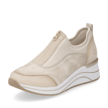Womens Remonte D0T08 Zip Front Trainers - Beige Combi