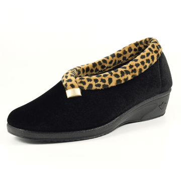 Womens Lunar Machine Washable Paloma Black Leopard Trim Slippers - Black