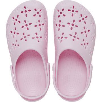 Womens Crocs Classic Floral Cut Out Clogs - Pink Milk