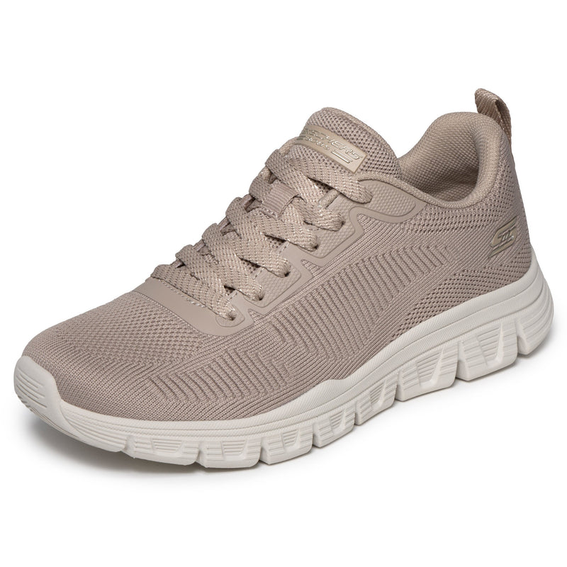 Womens Skechers 117700 Engineered Knit Lace Up Bobs B Lite Trainer - Taupe