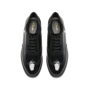 Girls Clarks Havisham Oak School Shoes - Black Patent